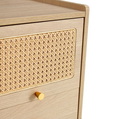 Modern simple storage cabinet MDF Board bedside cabinet Japanese rattan bedside cabinet Small household furniture bedside table.Applicable to dressing table in bedroom, porch, living room.2 Drawers