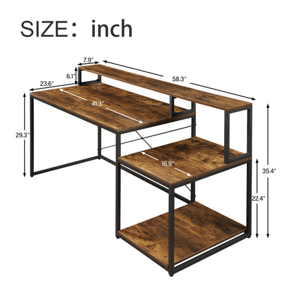 Home Office Computer Desk with Storage Shelves and Monitor Stand Riser Shelf Study Writing Desk Computer Table (OLD SKU: WF198006AAT)