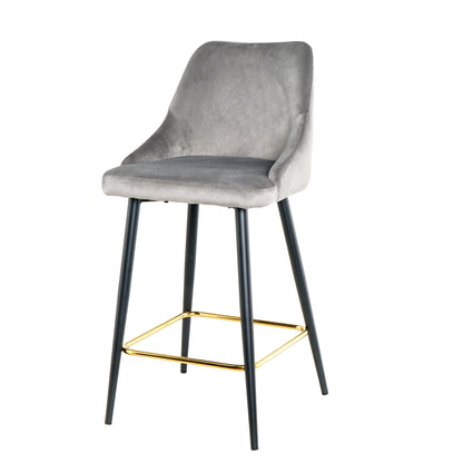 Luxury Modern Gray Velvet Upholstered High Bar Stool Chair With Gold Legs(set of 2)