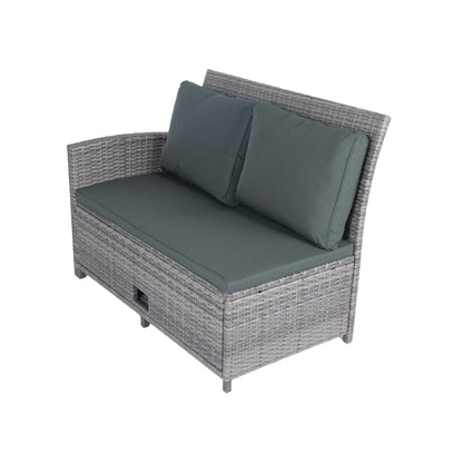 6 Pieces PE Rattan sectional Outdoor Furniture Cushioned Sofa Set with 2 Storage Under Seat Grey