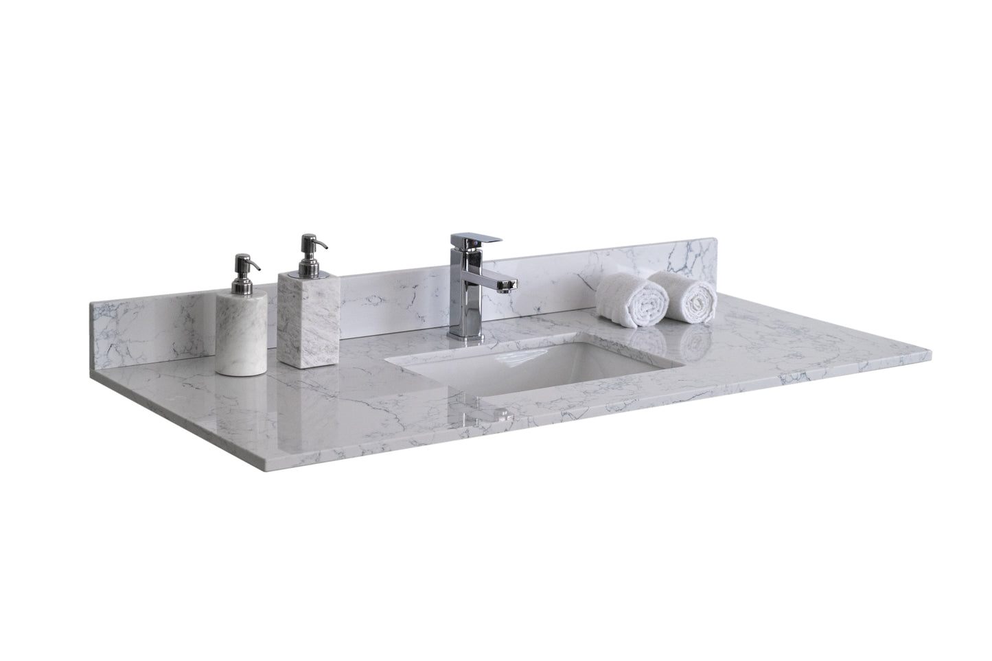 Montary 37"x 22" bathroom stone vanity top carrara jade  engineered marble color with undermount ceramic sink and single faucet hole with backsplash