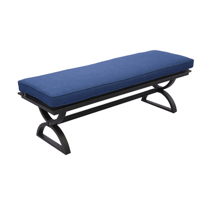 Outdoor Aluminum Bench with Cushion, Dark Lava Bronze/Navy Blue