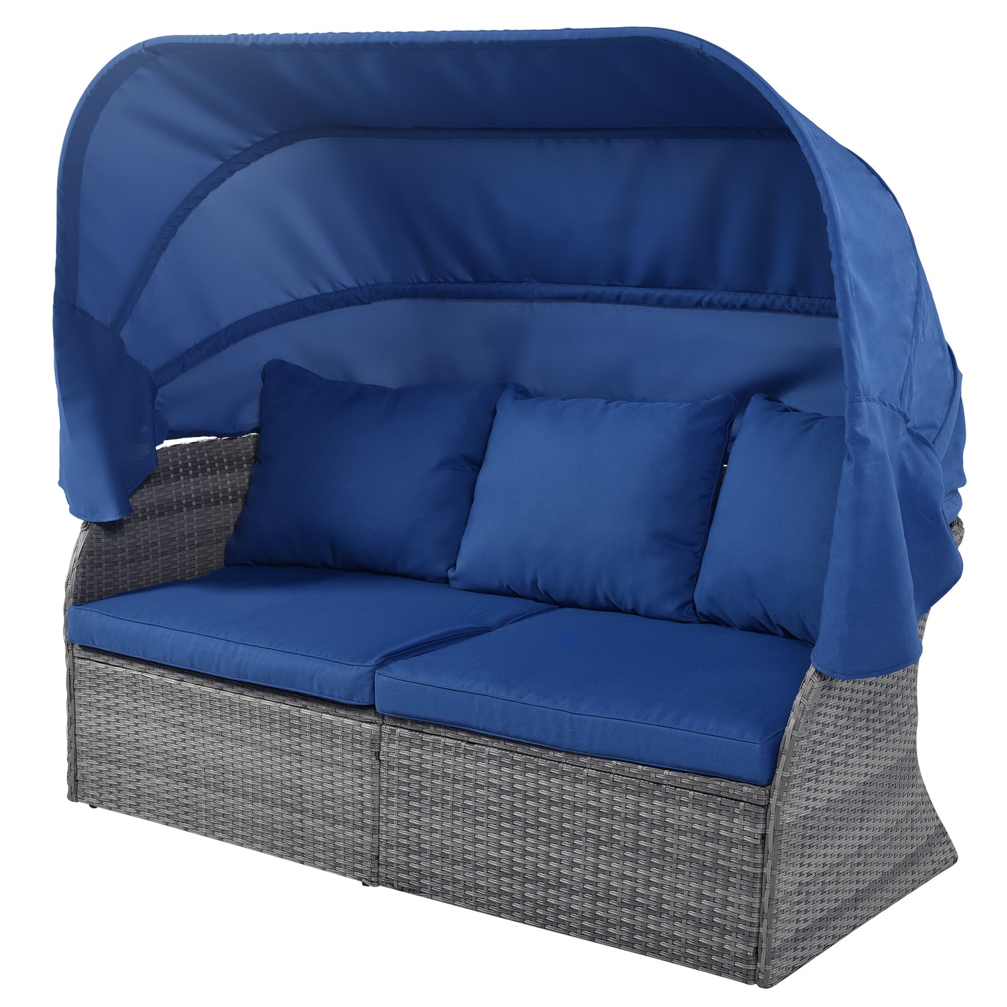 U_STYLE Outdoor Patio Furniture Set Daybed Sunbed with Retractable Canopy Conversation Set Wicker Furniture Sofa Set