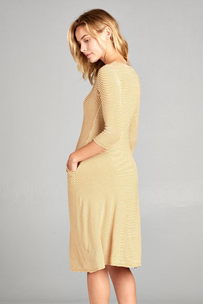 STRIPE SIDE POCKET MIDI DRESS