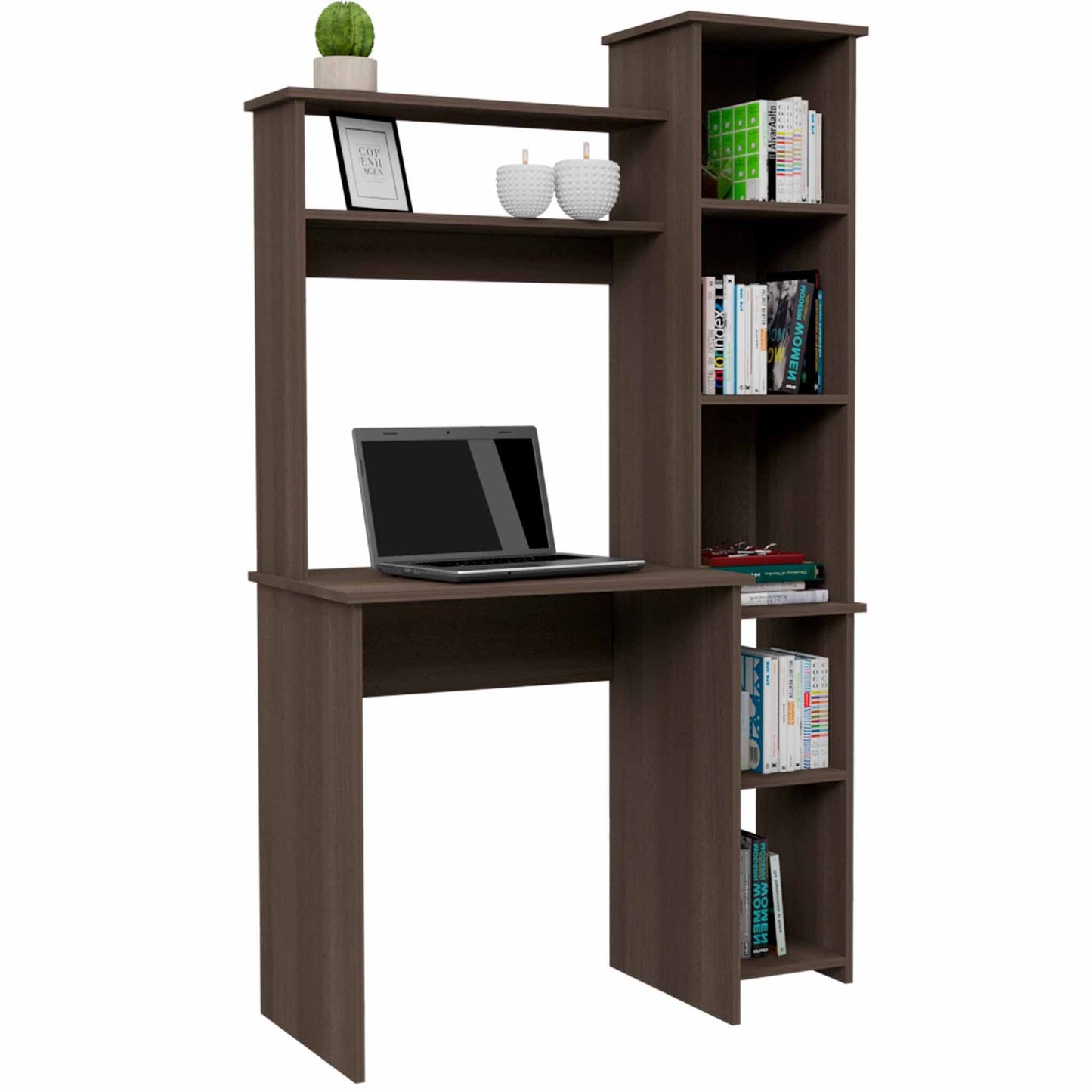 Marston 6-Shelf Writing Desk with Built-in Bookcase Smokey Oak