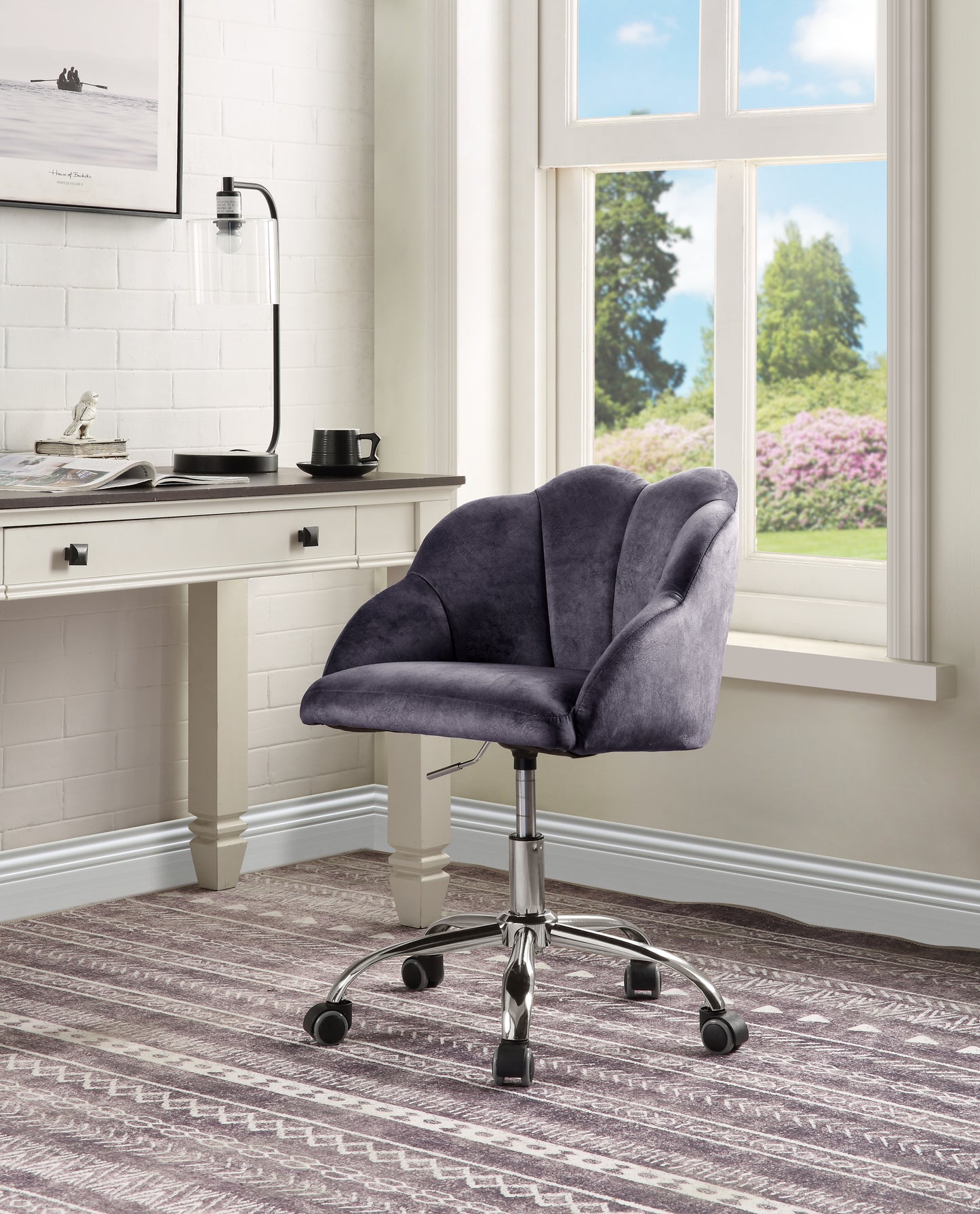 ACME Rowse Office Chair in Dark Gray Velvet & Chrome Finish OF00118