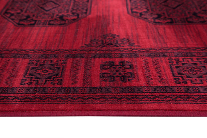 Bijan Border Red and Black Viscose Area Rug 8x10