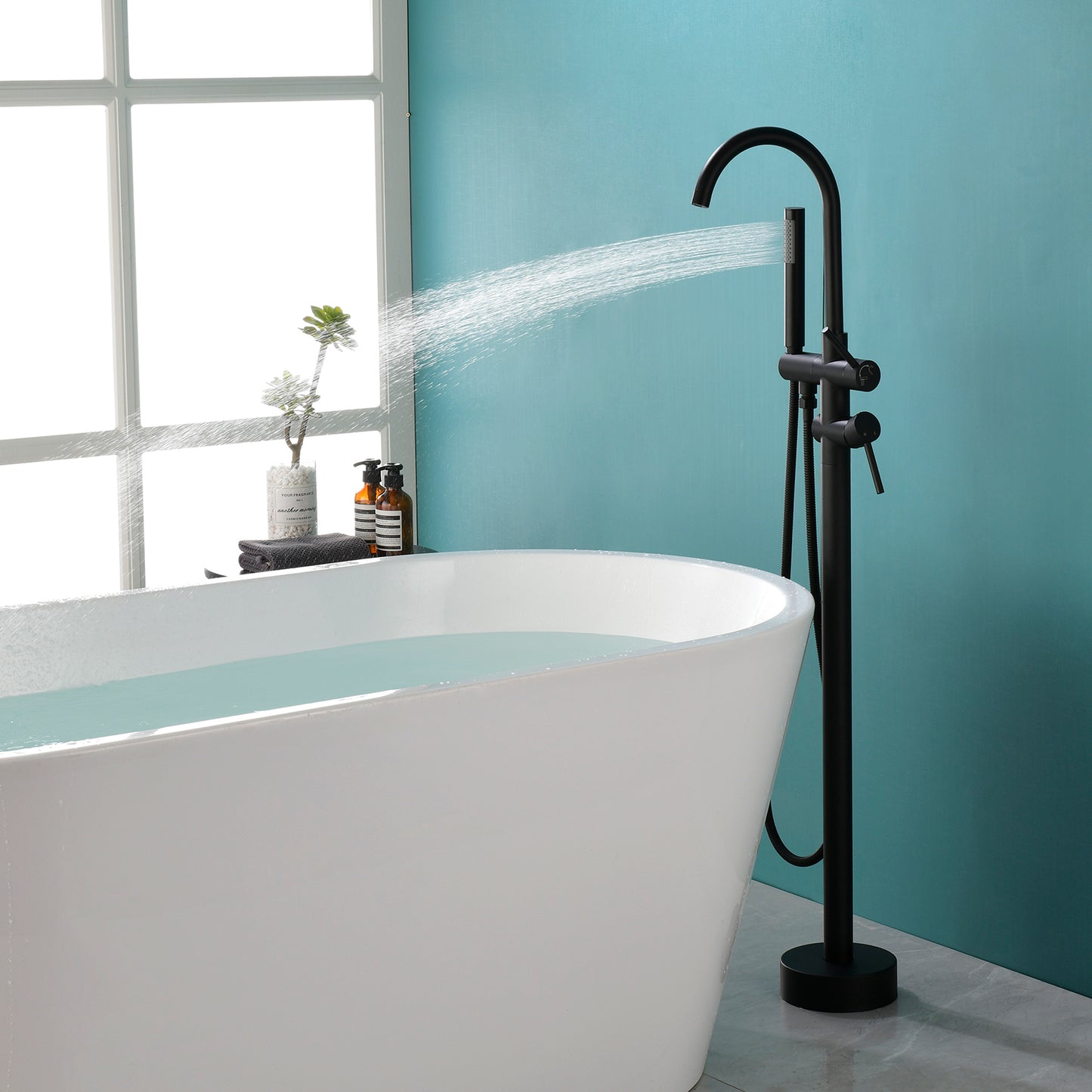 Double Handle Floor Mounted Clawfoot Tub Faucet