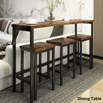 TOPMAX Counter Height Extra Long Dining Table Set with 3 Stools Pub Kitchen Set Side Table with Footrest,Brown