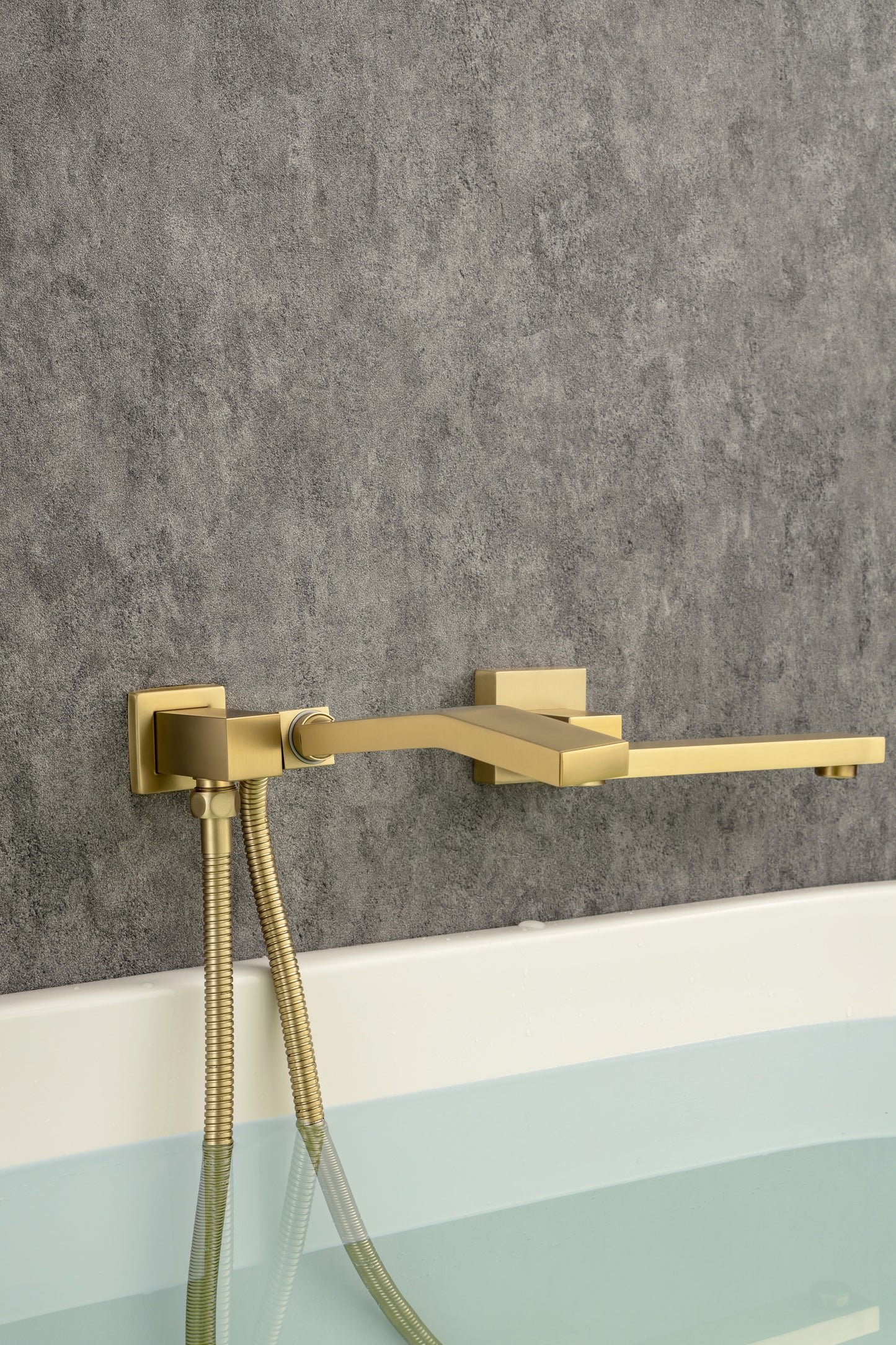 Waterfall Wall Mounted Bathtub Faucet with Hand Shower Swivel Tub Filler Faucet Single Handle Solid Brass