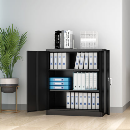 Metal Storage Cabinet with 2 Doors and 2 Shelves, Lockable Steel Storage Cabinet for Office, Garage, Warehouse