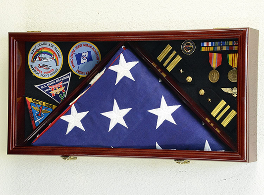 Large Flag & Medals Military Pins Patches Insignia Holds up to 5x9 Flag (Cherry Finish) by The Military Gift Store