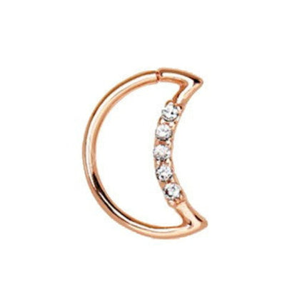 Annealed Rose Gold Jeweled Crescent Moon Cartilage Earring by Fashion Hut Jewelry