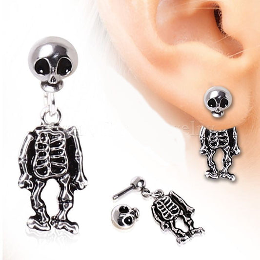 Pair of 316L Surgical Steel Two-Piece Skeleton Dangle Earrings by Fashion Hut Jewelry
