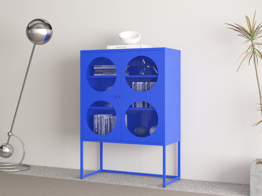 47.2 inches high Metal Storage Cabinet with 2 Circle Mesh Doors, Suitable for Office, Dining Room and Living Room, Blue