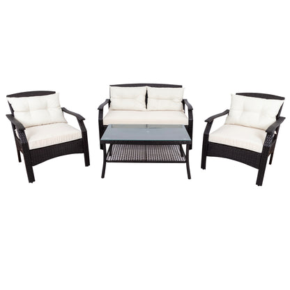 U_Style 4 Piece Rattan Sofa Seating Group with Cushions, Outdoor Ratten sofa