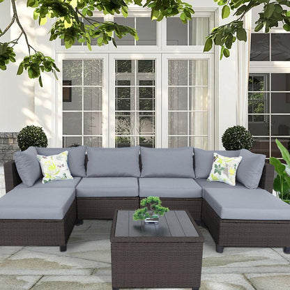 6-Seater Outdoor Wicker Sofa Group with Cushion