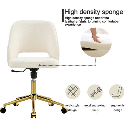 Modern Home Teddy Velvet Office Chairs, Adjustable 360 °Swivel Chair Engineering Plastic Armless Swivel Computer Chair With Wheels for Living Room, Bed Room Office Hotel Dining Room.White.