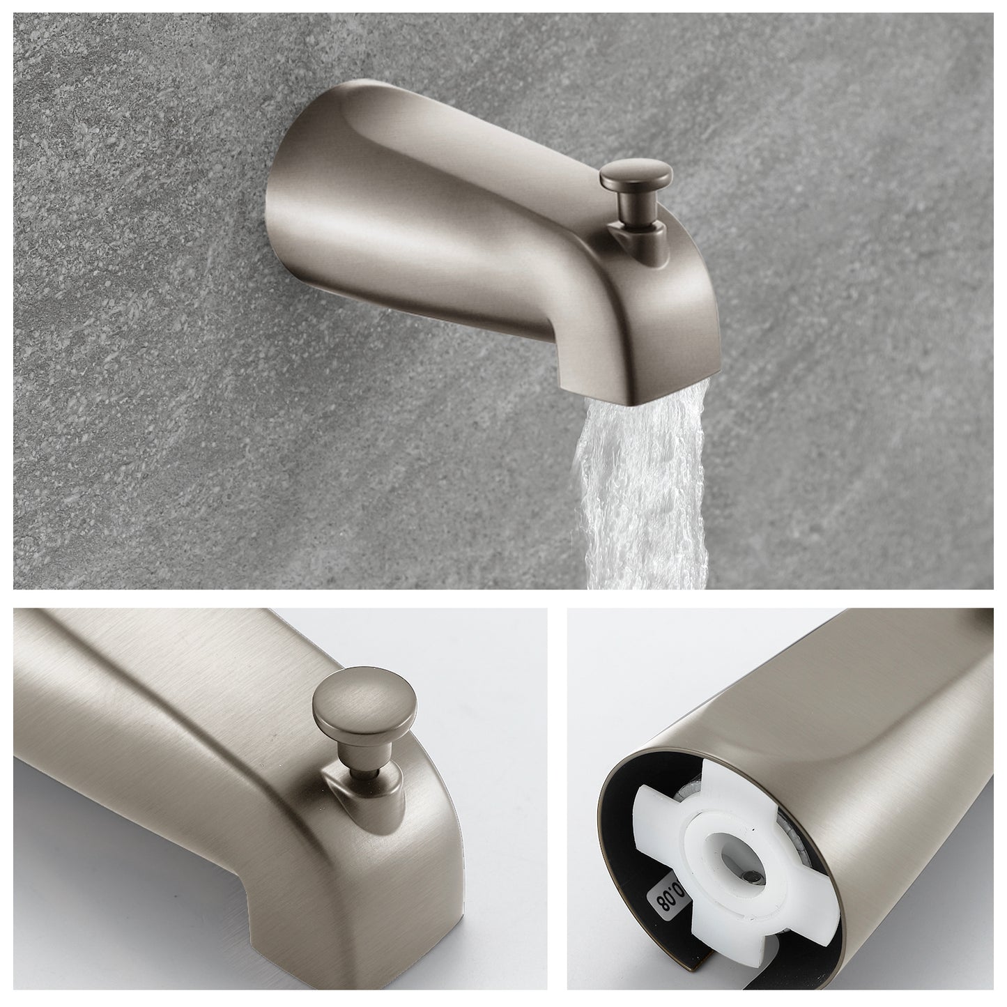 Brushed Nickel 6 Inch Shower Faucet wih Tub Spout Combo