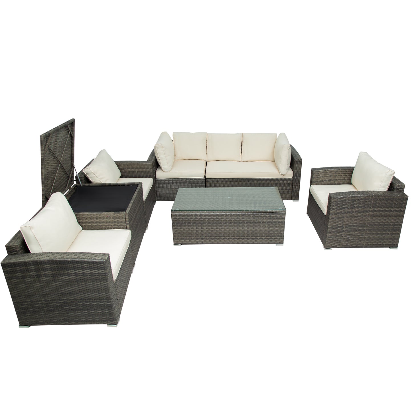 U_STYLE Patio Furniture Sets, 7-Piece Patio Wicker Sofa , Cushions, Chairs , a Loveseat , a Table and a Storage Box