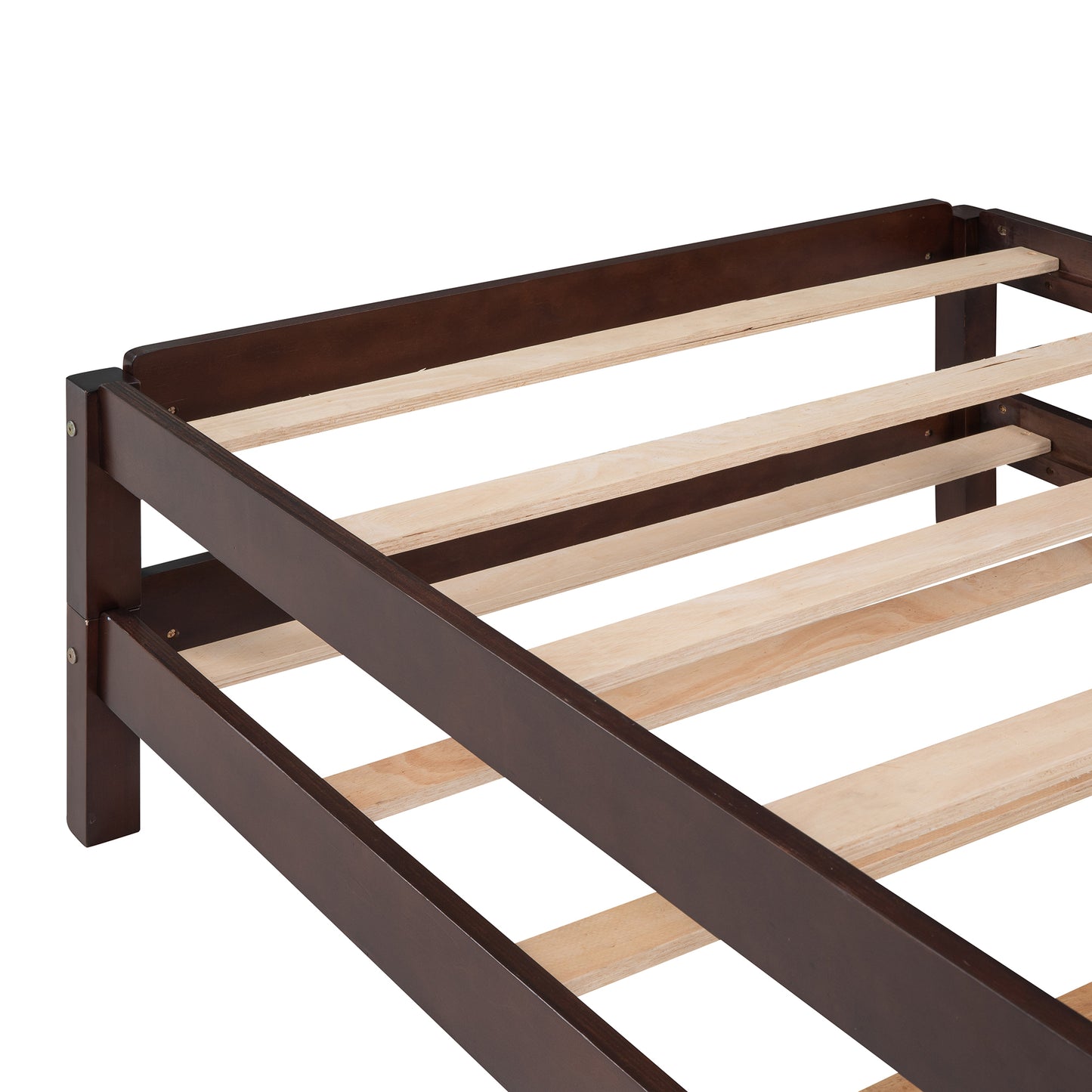 Solid Platform Bed Twin Size, 2 Twin Wood Bed Guest Bed Stackable Bed Walnut