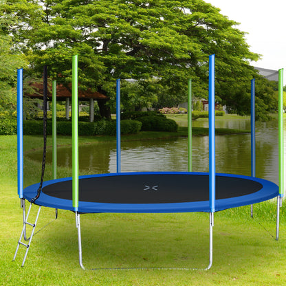 14FT Trampoline for Kids with Safety Enclosure Net, Ladder and 8 Wind Stakes, Round Outdoor Recreational Trampoline