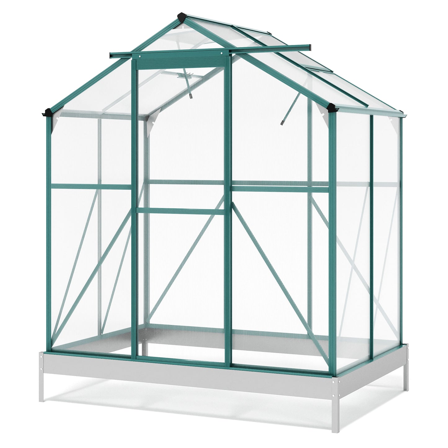 TOPMAX Upgraded Outdoor Patio 6.2ft Wx4.3ft D Greenhouse, Walk-in Polycarbonate Greenhouse with 2 Windows and Base,Aluminum Hobby Greenhouse with Sliding Door for Garden, Backyard, Green