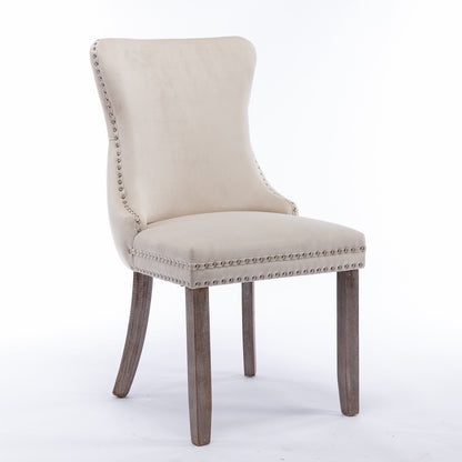 A&A Furniture,Upholstered Wing-Back Dining Chair with Backstitching Nailhead Trim and Solid Wood Legs,Set of 2, Beige,8809BG,KD