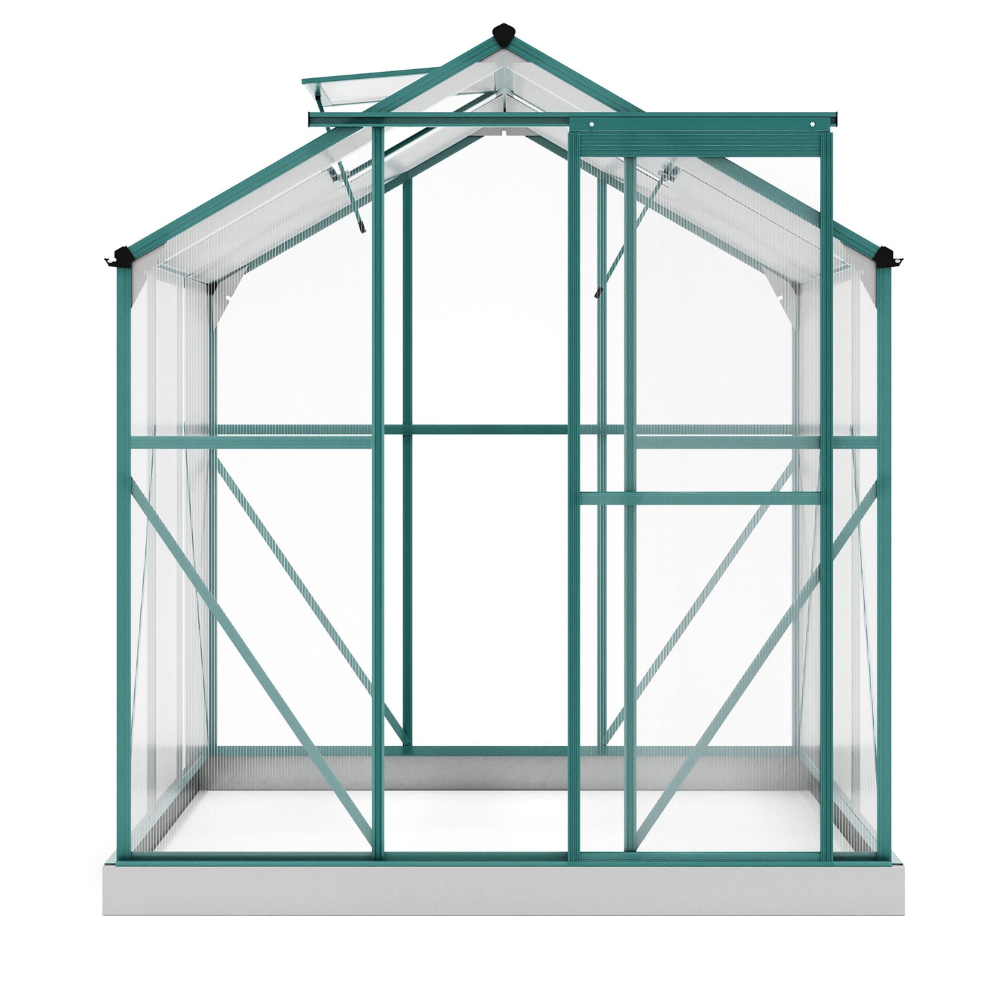 TOPMAX Upgraded Outdoor Patio 6.2ft Wx6.3ft D Greenhouse, Walk-in Polycarbonate Greenhouse with 2 Windows and Base,Aluminum Hobby Greenhouse with Sliding Door for Garden, Backyard, Green