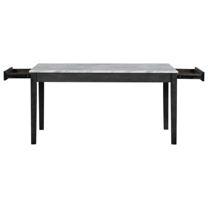 7-piece Dining Table with 2 drawers, table :59.7”x34.5”x30”, chair: 20.5”x26.3”x38.5”,Black