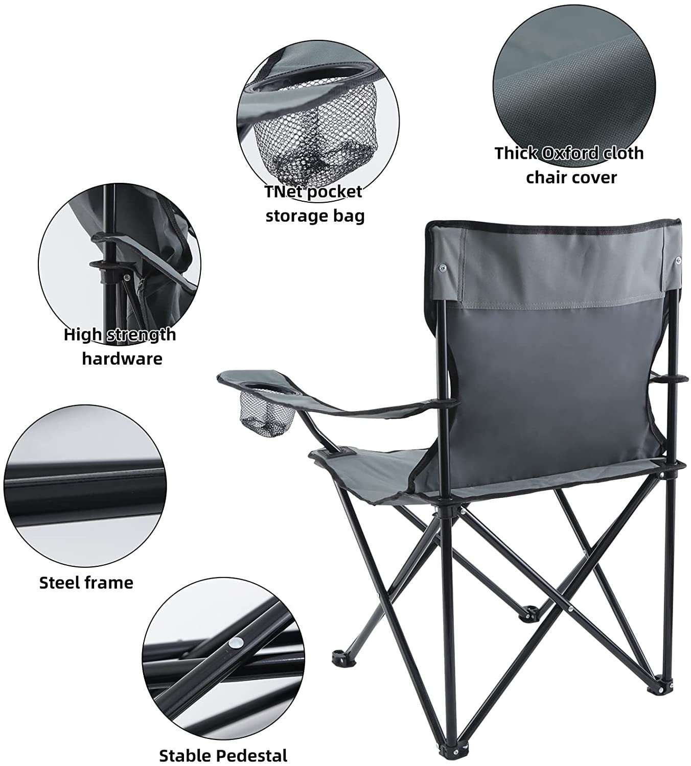 YSSOA Portable Folding Grey Camping Chair, Large