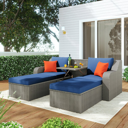 U_STYLE Patio Furniture Sets, 3-Piece Patio Wicker Sofa with  Cushions, Pillows, Ottomans and Lift Top Coffee Table