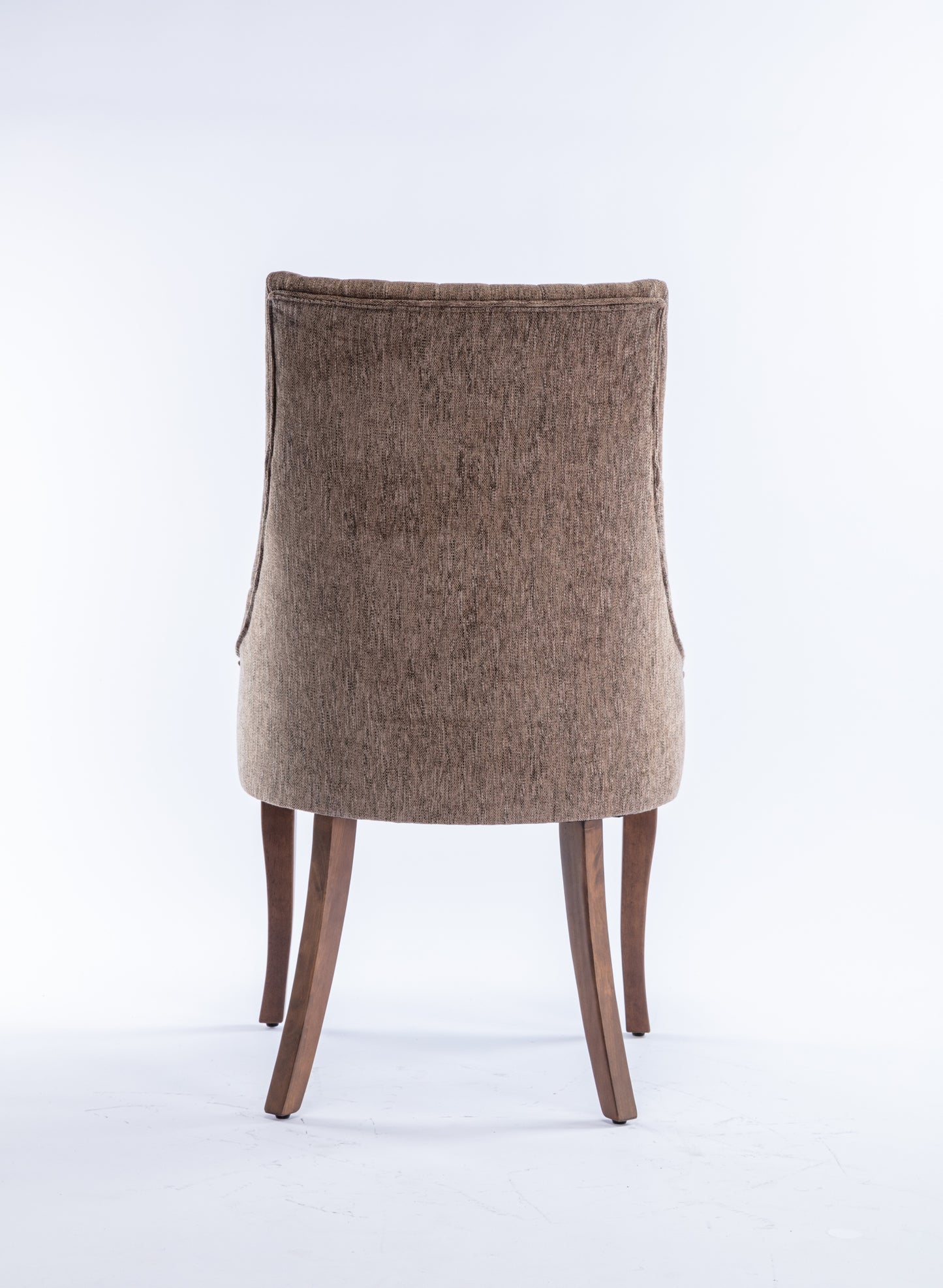 Exquisite Brown Linen Fabric Upholstered Strip Back Dining Chair with Solid Wood Legs 2 Pcs