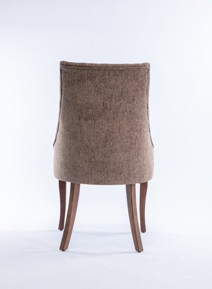 Exquisite Brown Linen Fabric Upholstered Strip Back Dining Chair with Solid Wood Legs 2 Pcs