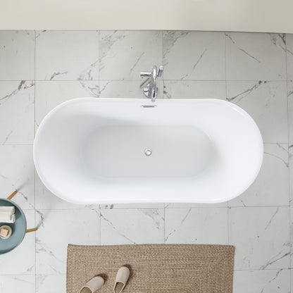 67"L x 31.5"W Acrylic Art Freestanding Alone White Soaking Bathtub with Brushed Nickel Overflow and Pop-up Drain
