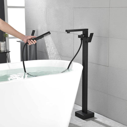 Freestanding Bathtub Faucet Tub Filler Matte Black Floor Mount Bathroom Faucets Brass Single Handle with Hand Shower