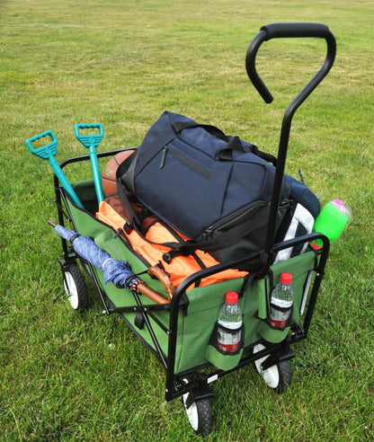 Folding Wagon Garden Shopping Beach Cart (Green)