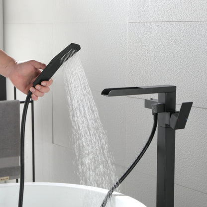 Waterfall Freestanding Single Handle Floor Mounted Clawfoot Tub Faucet with Handshower