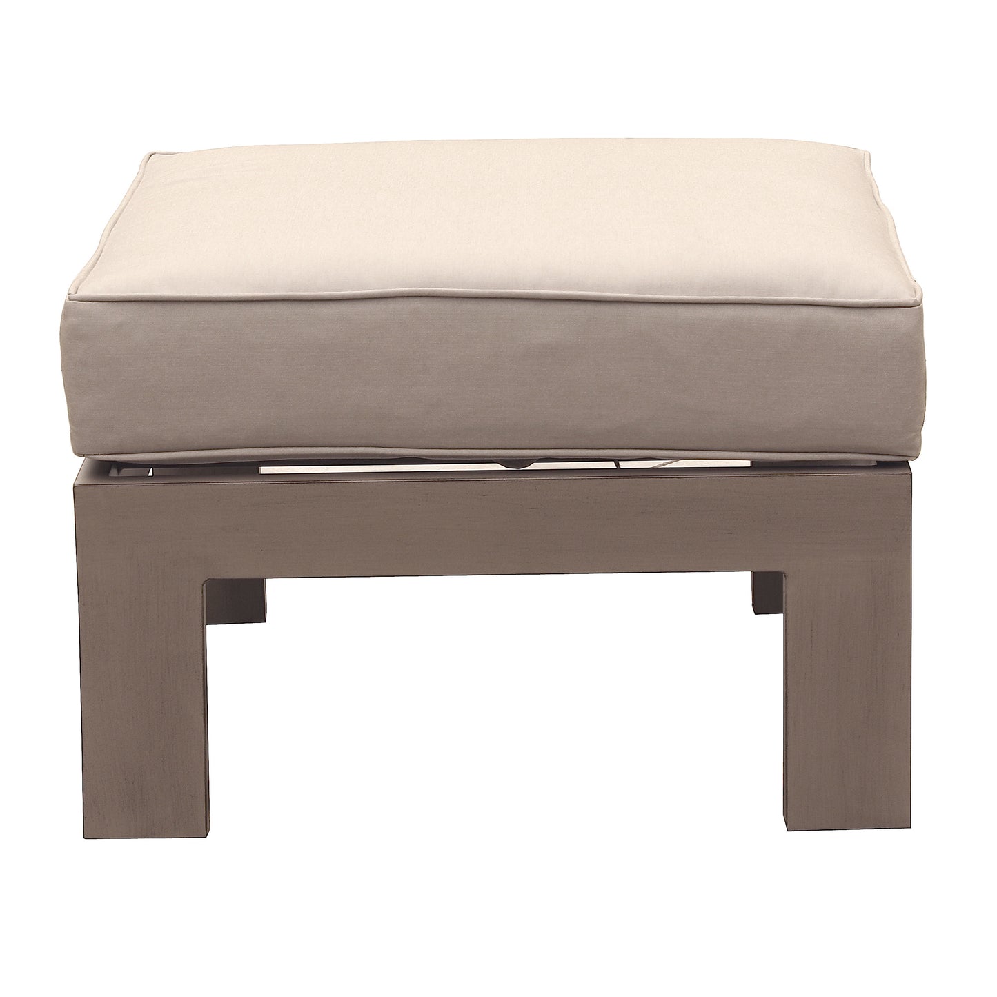 Patio Indoor Outdoor Aluminum Ottoman Footstool with Cushion, Wood Grained/Cast Silver