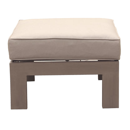 Patio Indoor Outdoor Aluminum Ottoman Footstool with Cushion, Wood Grained/Cast Silver