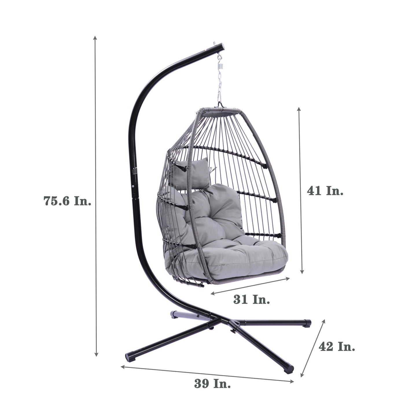 Outdoor Patio Wicker Folding Hanging Chair,Rattan Swing Hammock Egg Chair With Cushion And Pillow