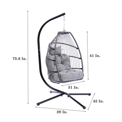 Outdoor Patio Wicker Folding Hanging Chair,Rattan Swing Hammock Egg Chair With Cushion And Pillow