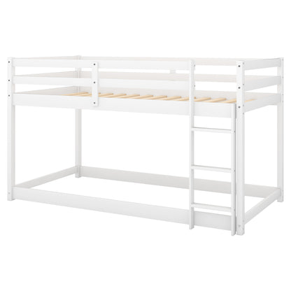 Twin over Twin Floor Bunk Bed with Ladder , White(Old SKU:WF281727AAK/WF286602AAK)