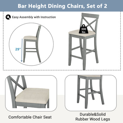 TOPMAX Farmhouse 48”Rectangular Wood Bar Height Dining Set Kitchen Breakfast Nook with 2 Chairs for Small Places,Gray