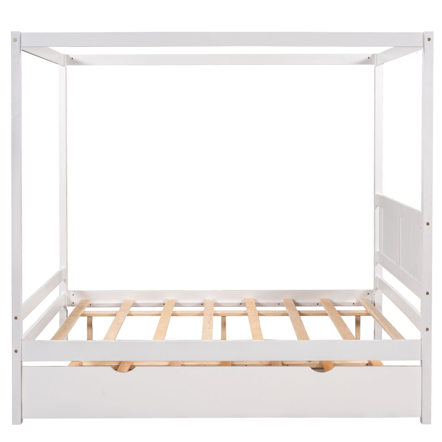 Full Size Canopy Platform Bed with Trundle,With Slat Support Leg,White