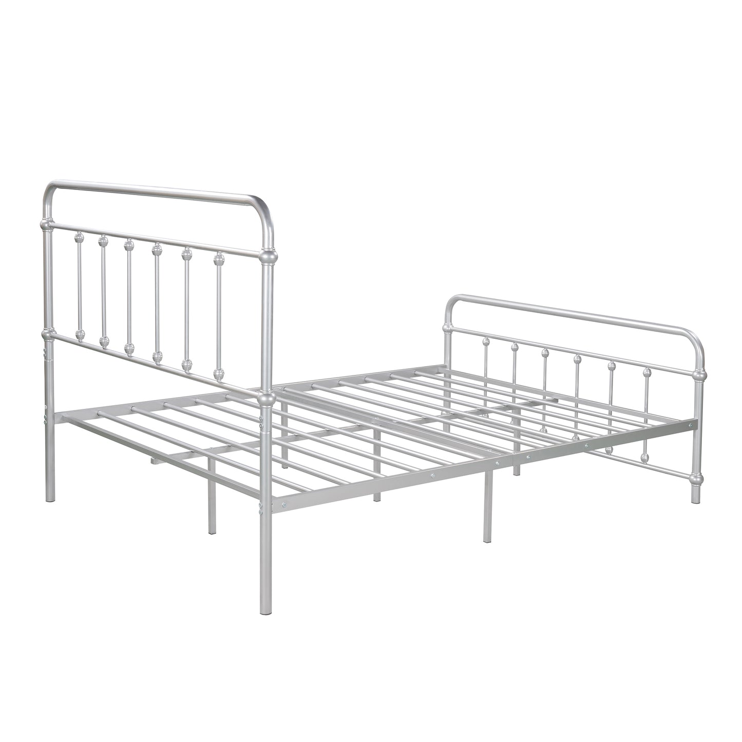 Full Size Metal Platform Bed with Headboard and Footboard, Iron Bed Frame for Bedroom, No Box Spring Needed ，Silver