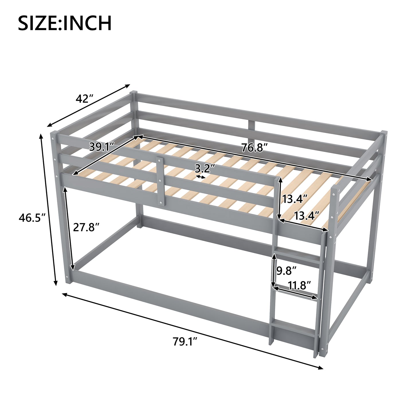 Twin over Twin Floor Bunk Bed with Ladder , White(Old SKU:WF281727AAE/WF286602AAE)