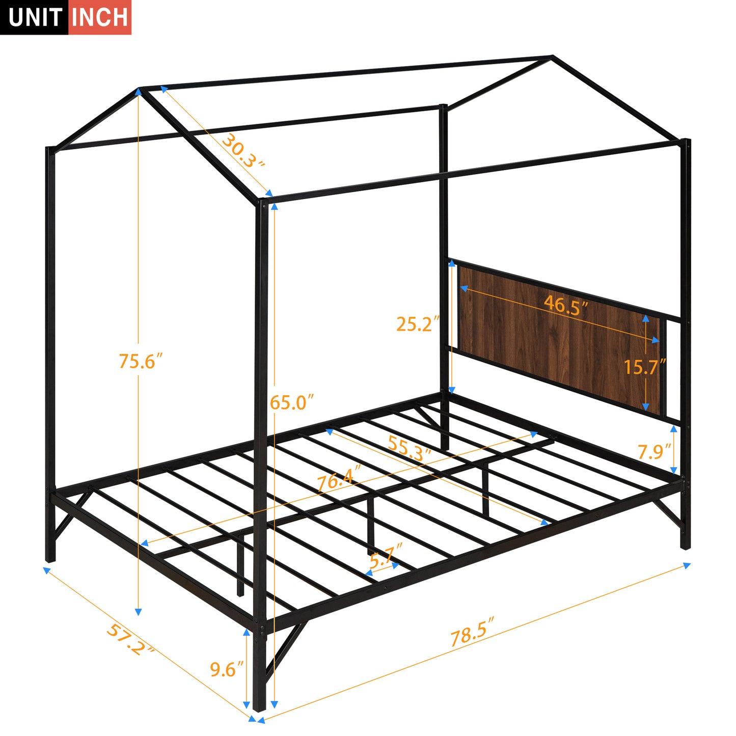 Full Size Metal House Shape Platform Bed,Black