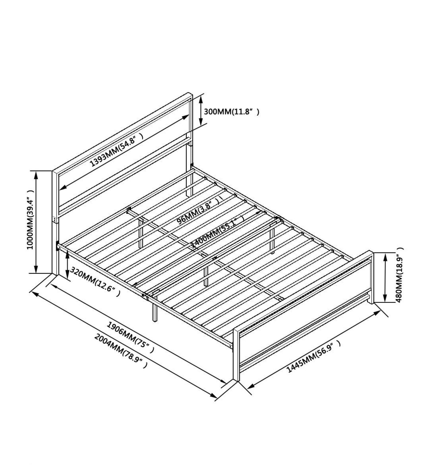 Full Size Metal Platform Bed Frame with Wooden Headboard and Footboard, No Box Spring Needed, Large Under Bed Storage, Easy Assemble