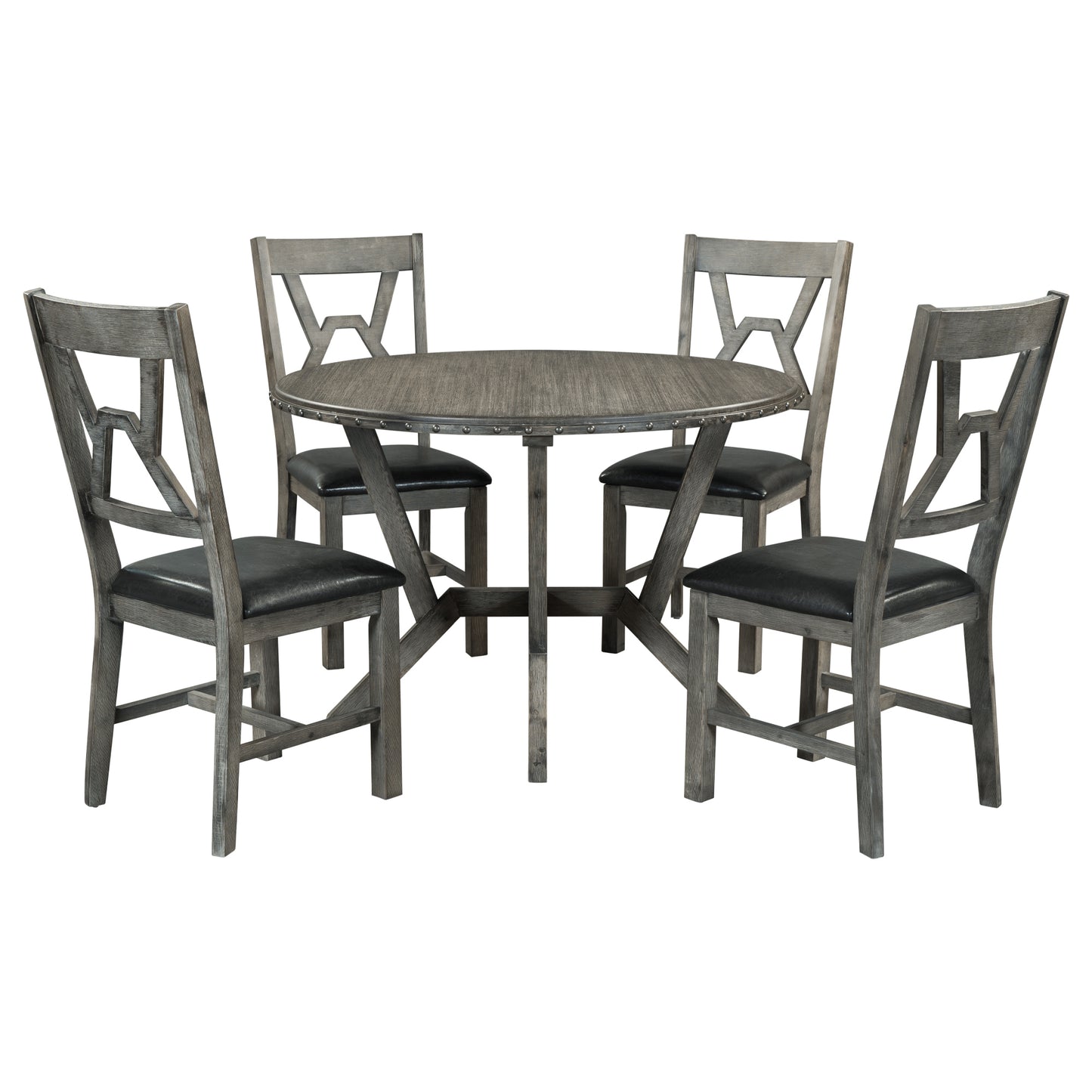 TOPMAX Mid-Century 5-Piece Dining Table Set, Round Table with Cross Legs, 4 Upholstered Chairs for Small Places, Kitchen, Studio, Gray